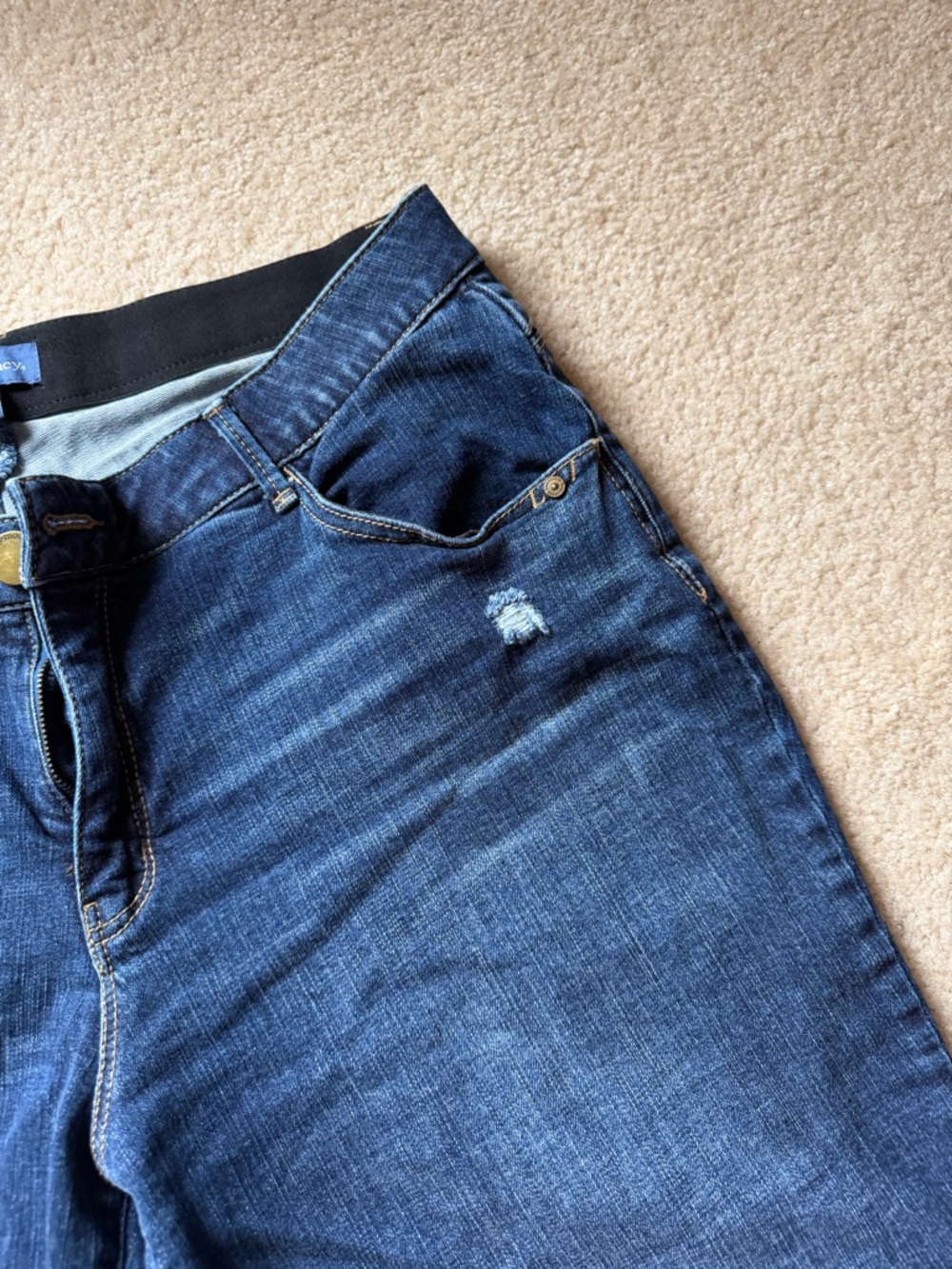 Democracy Indigo Denim Bermuda Shorts with Frayed Hem - Picture 3 of 8